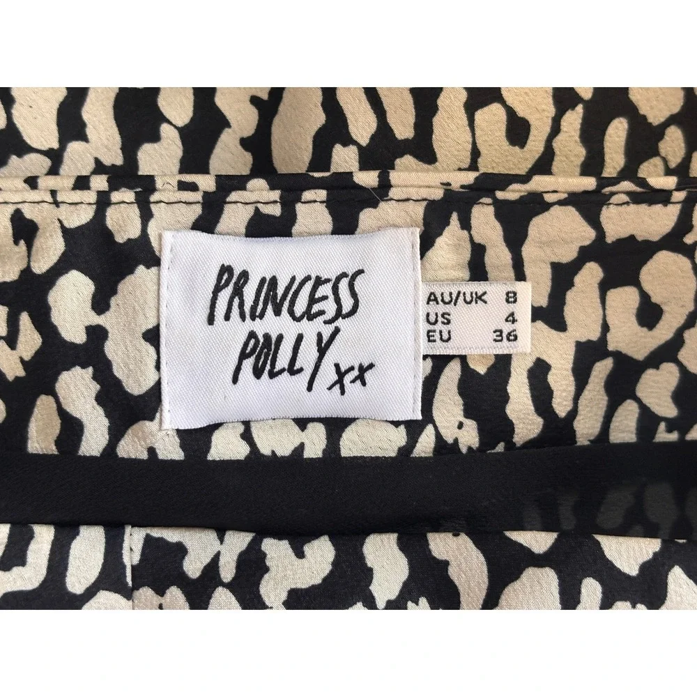 Princess Polly Women Mini Skirt 4 Cream Black‎ Leopard Animal Print A-Line Chic